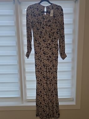 Free People Beige Jumpsuit with Black Floral Print
